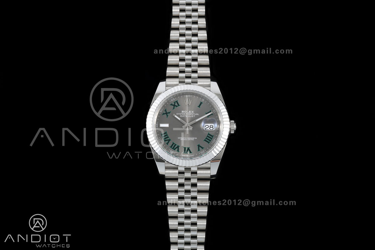 DateJust 41 126334 GOLD Maker 1:1 Best Edition Gray Dial Green Roman on Jubilee Bracelet JH3235 (Free Sprung)